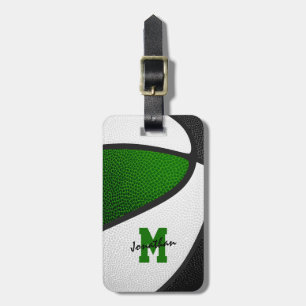 green black basketball team colours monogrammed luggage tag
