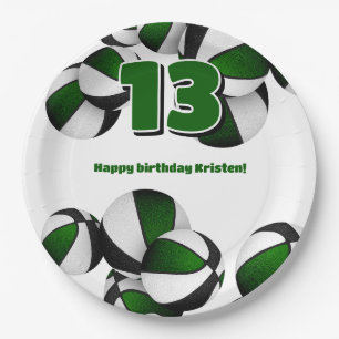 green black basketballs girls boys sports party paper plate