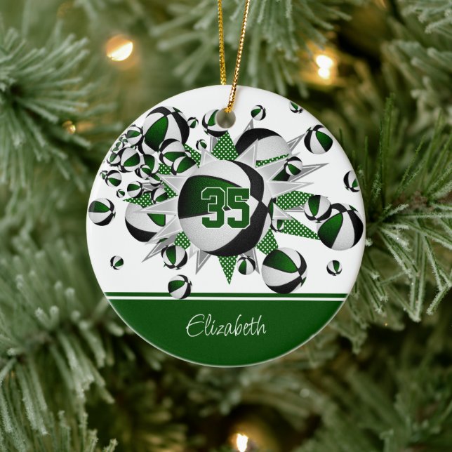 green black basketballs stars personalised  ceramic tree decoration (Tree)