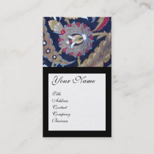 GREEN & BLACK BLUE DAMASK, RED WAX SEAL MONOGRAM BUSINESS CARD
