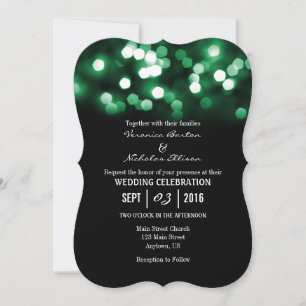 Green Black Bokeh Glitter Lights Wedding Invites