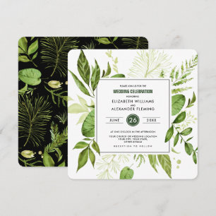 Green Black Botanical Watercolor Wedding Invitation