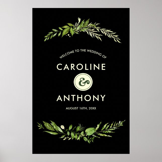 Green Black Botanical Wedding Welcome Signs (Front)
