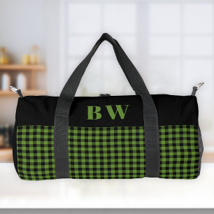 Green Black Buffalo Check Bold Monogram  Duffle Bag