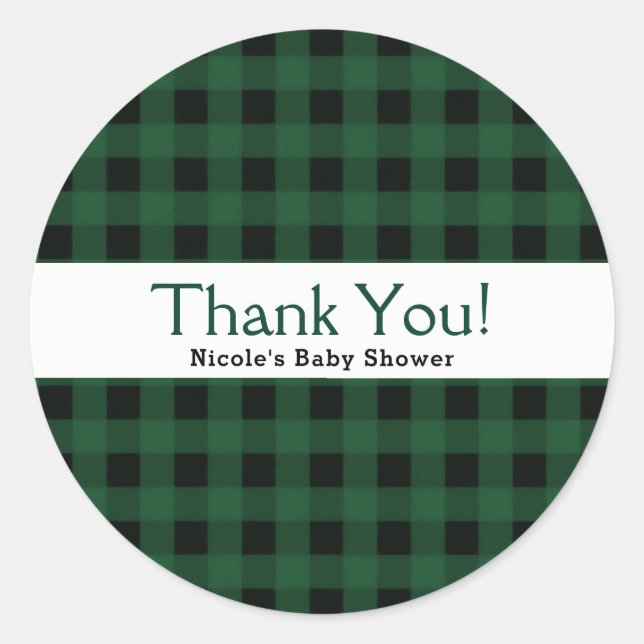 Green Black Buffalo Chequered Plaid Country Rustic Classic Round Sticker (Front)