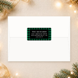 Green Black Buffalo Plaid Christmas Address Label