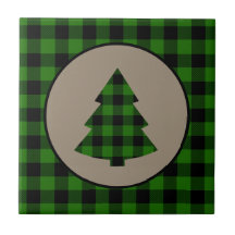 Green Black Buffalo Plaid Christmas Tile