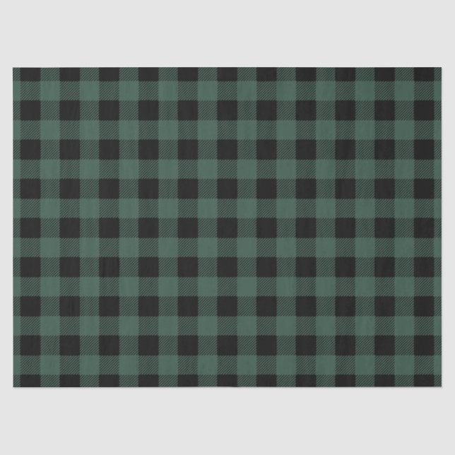 Green Black Buffalo Plaid  Gingham Lumberjack Tissue Paper (Front)