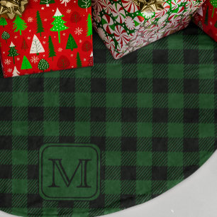 Green Black Buffalo Plaid Personalised Monogram Brushed Polyester Tree Skirt