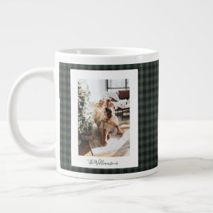 Green Black Buffalo Plaid Rustic Photo Christmas Large Coffee Mug