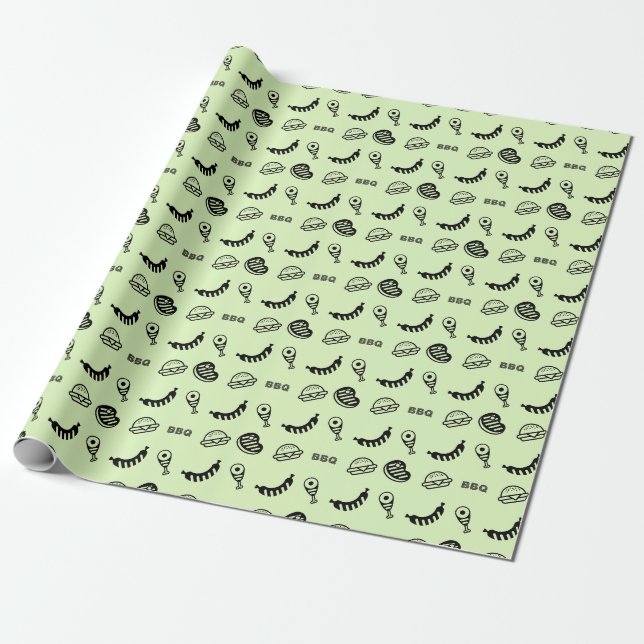 Green Black Burger Icons Pattern Wrapping Paper (Unrolled)