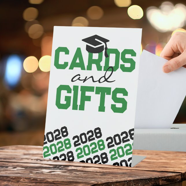 Green & Black Cards & Gifts Graduation Table Pedestal Sign (Green and Black Graduation Cap Cards and Gifts Pedestal Table Sign)