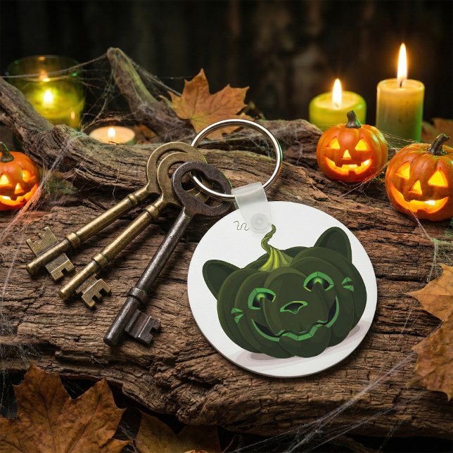 Green Black Cat Pumpkin Halloween Key Ring (Creator Uploaded)