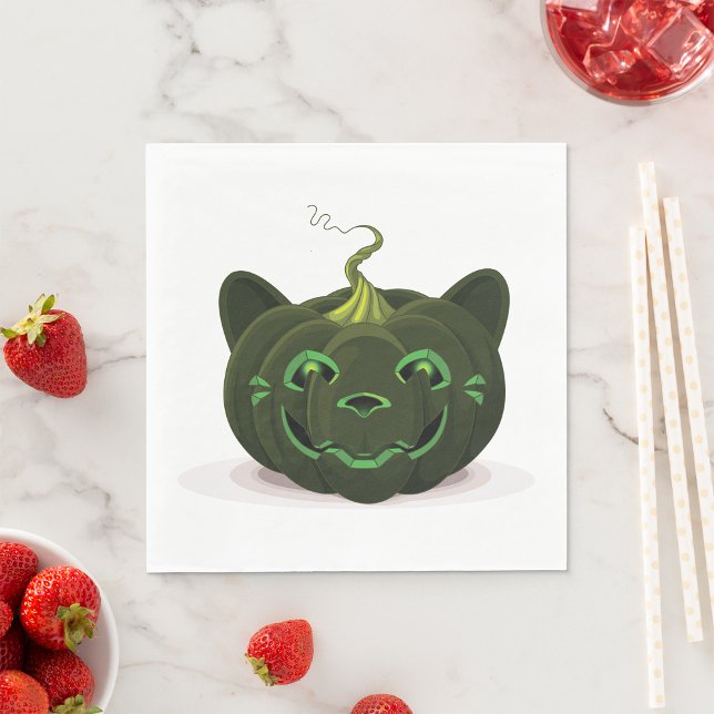 Green Black Cat Pumpkin Halloween Napkin (Creator Uploaded)