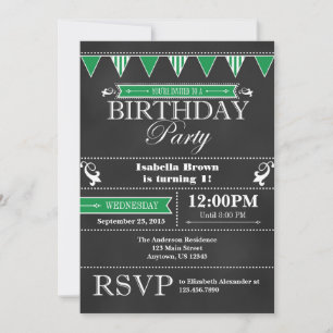 Green Black Chalkboard Birthday Invitation