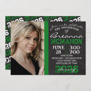 Green & Black Chalkboard Graduation Photo Invitation