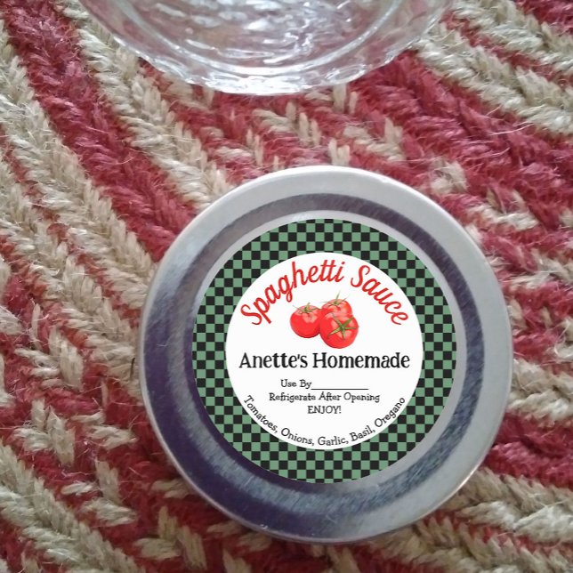 Green Black Check Homemade Spaghetti Sauce Sticker (Creator Uploaded)