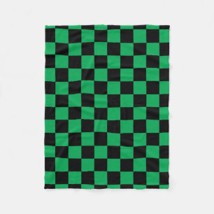 Green black checkers fleece blanket