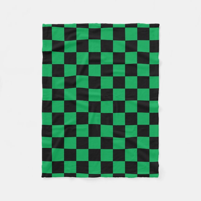 Green black checkers fleece blanket (Front)