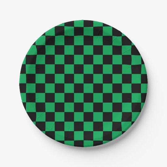 Green black checkers paper plate Zazzle.co.uk