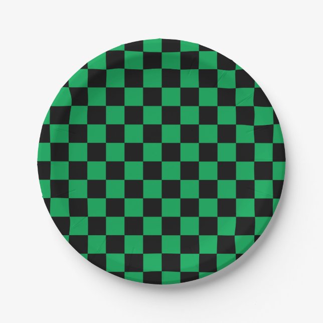 Green black checkers paper plate (Front)