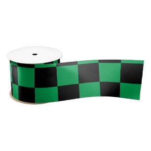 Green black checkers satin ribbon