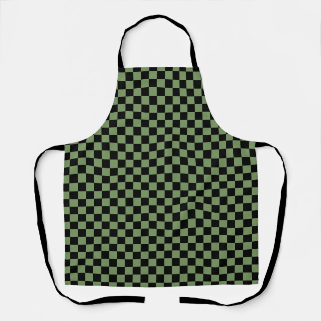 Green Black Chequerboard Gingham Pattern Apron (Front)