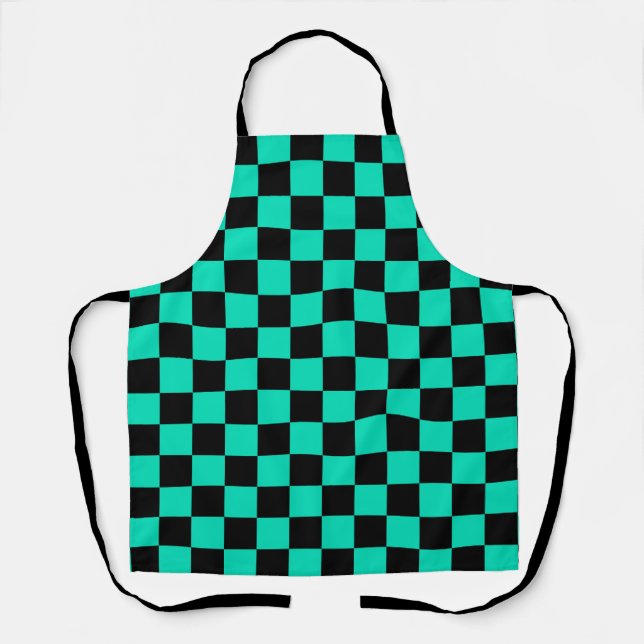 Green Black Chequered Check Pattern Apron (Front)
