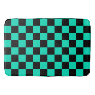 Green Black Chequered Check Pattern Bath Mat
