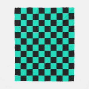 Green Black Chequered Check Pattern Fleece Blanket