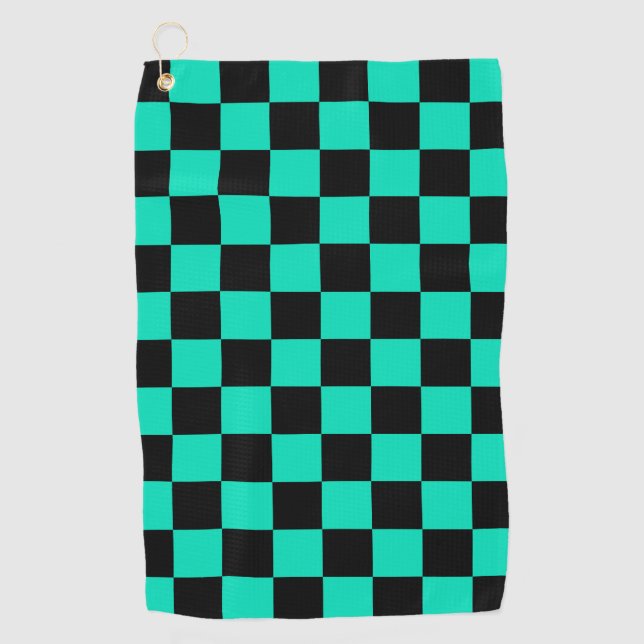 Green Black Chequered Check Pattern Golf Towel (Front)