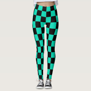 Green Black Chequered Check Pattern Leggings