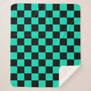 Green Black Chequered Check Pattern Sherpa Blanket