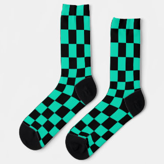 Green Black Chequered Check Pattern Socks