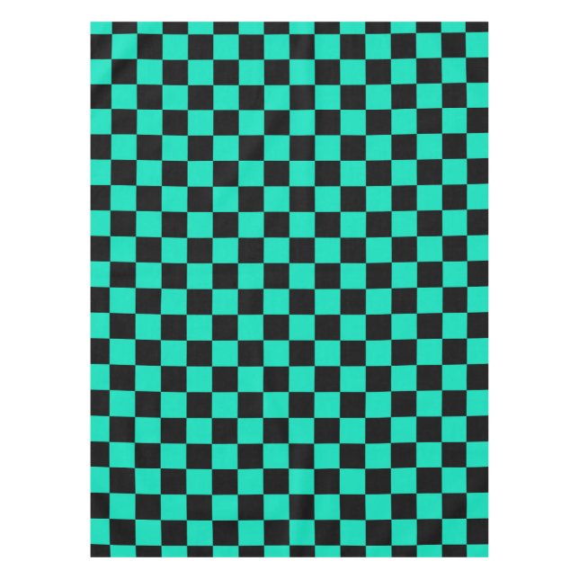 Green Black Chequered Check Pattern Tablecloth (Front)