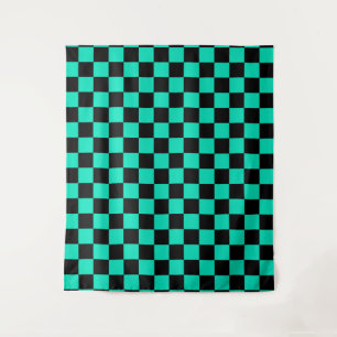 Green Black Chequered Check Pattern Tapestry