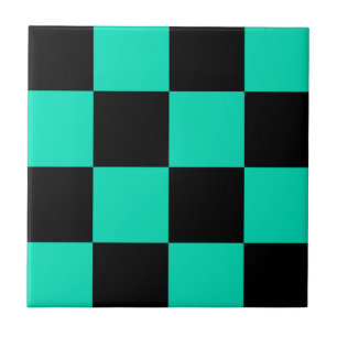 Green Black Chequered Check Pattern Tile