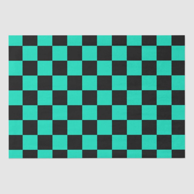 Green Black Chequered Check Pattern Tissue Paper (Front)