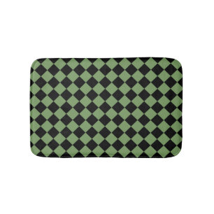 Green Black Chequered Diamond Pattern Bath Mat