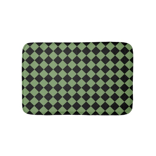 Green Black Chequered Diamond Pattern  Bath Mat (Front)
