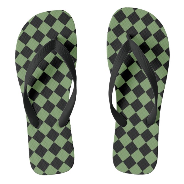 Green Black Chequered Diamond Pattern  Flip Flops (Footbed)