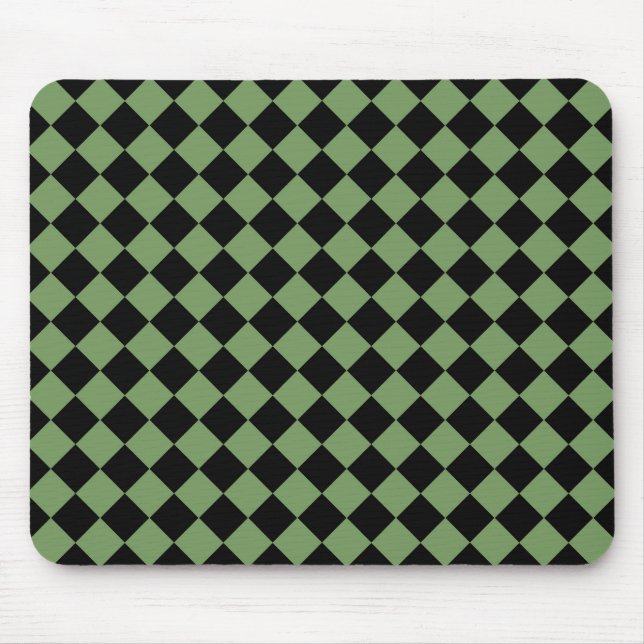 Green Black Chequered Diamond Pattern  Mouse Mat (Front)