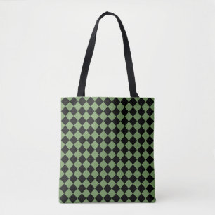 Green Black Chequered Diamond Pattern Shoulder Tote Bag