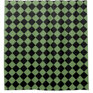 Green Black Chequered Diamond Pattern  Shower Curtain