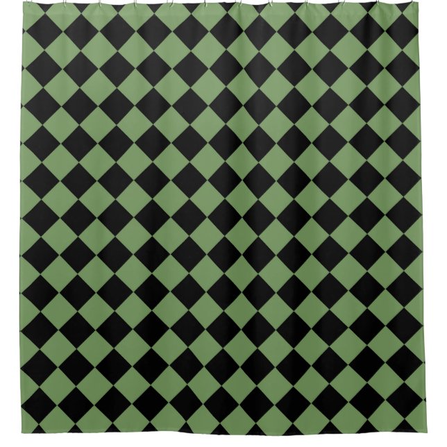 Green Black Chequered Diamond Pattern  Shower Curtain (Front)