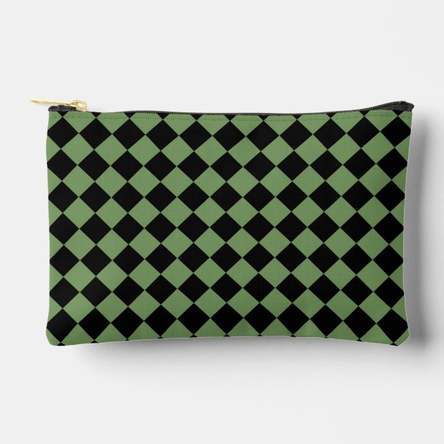 Green Black Chequered Diamond Pattern Small Accessory Pouch (Front)
