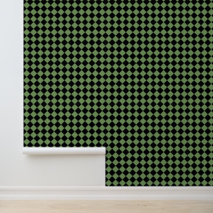 Green Black Chequered Diamond Pattern Wallpaper