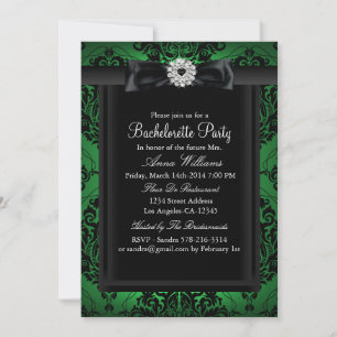 Green & Black Chic Damask Bachelorette Party Invitation