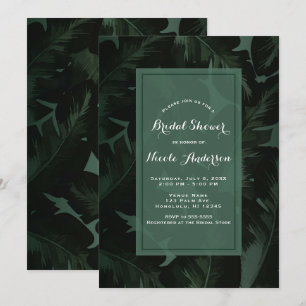 Green & Black Chic Tropical Leaves Bridal Shower Invitation