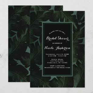 Green & Black Chic Tropical Leaves Bridal Shower Invitation